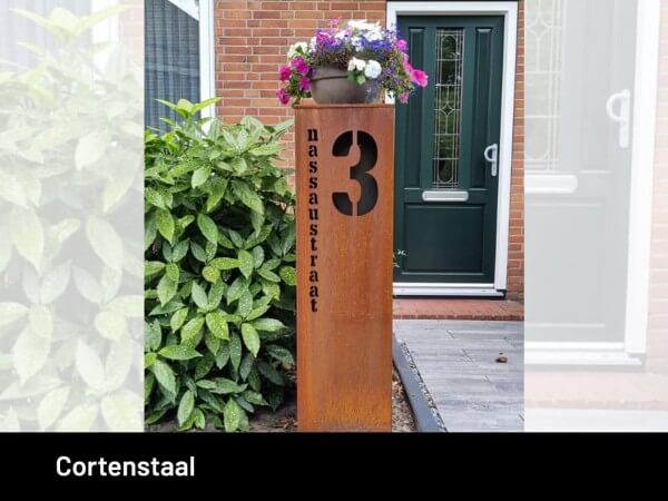 Cortenstaal Plantenbak met straatnaam 2mm gezet